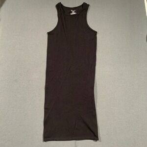 Womens NOBO Black Bodycon Ribbed Raceback Tank Dress Midi XL 15 17 Nylon Spandex
